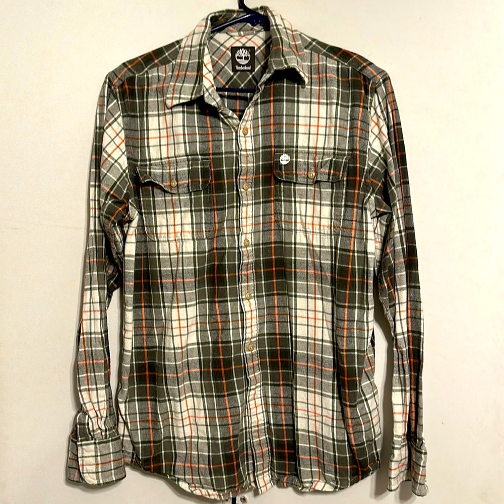Timberland Flannel Shirt Mens M Plaid Long Sleeve Button Up Hiking
